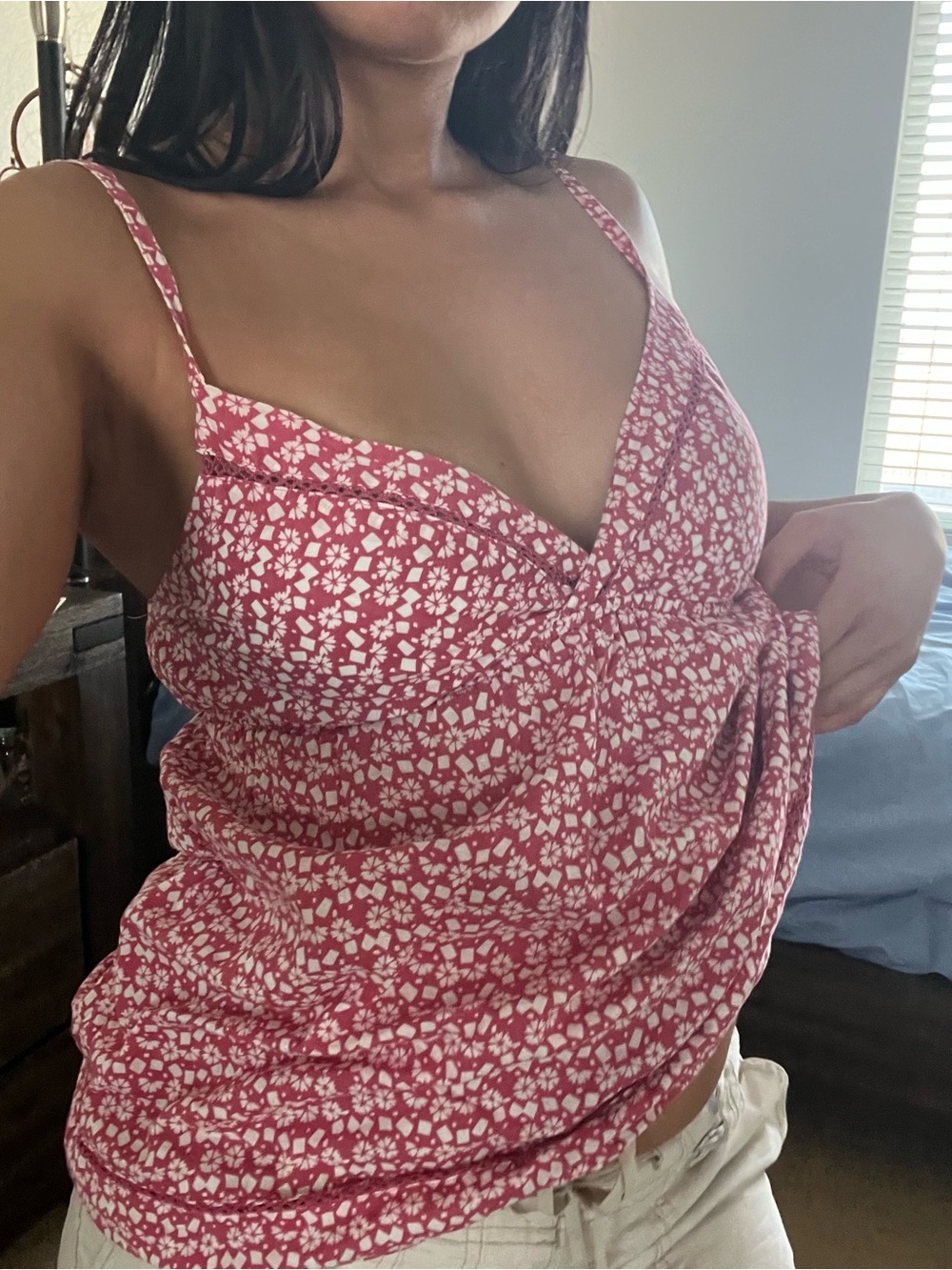 Vintage Y2K Pink floral V-Neck Babydoll Cami